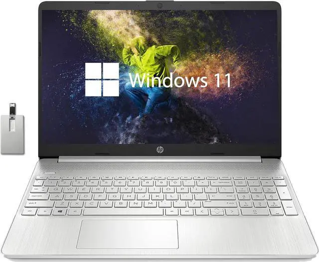 Main image of HP 15.6" HD Student Laptop, Intel i3-1115G4, 32GB RAM, 1TB PCIe SSD, Intel UHD Graphics, 720p HD Webcam, Full Size Keyboard, Wi-Fi, Win 10S, Silver, 32GB Hotface USB Card