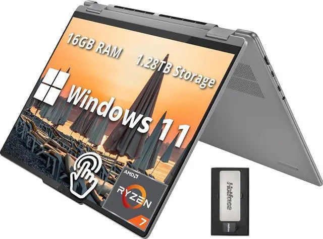 Main image of Lenovo Yoga 7 2-in-1 16" 2K Touchscreen Laptop, AMD Ryzen 7 8840HS, 16GB LPDDR5X, 1.28TB Storage (1TB SSD+288GB Docking Station Set), Backlit Keyboard, Fingerprint Reader, WiFi 6E, Win 11, Artic Grey