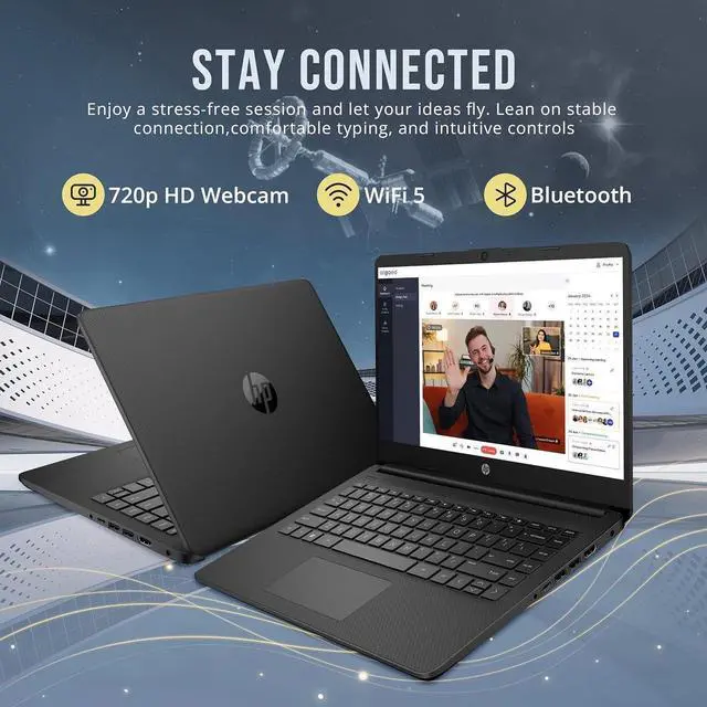 Alt view image 5 of 7 - HP Stream 14" HD Laptop, Intel Celeron N4120, 8GB RAM, 128GB eMMC, Intel UHD Graphics, Webcam, 1 Year Office 365, Black, Win 11 S, 128GB Hotface USB Card