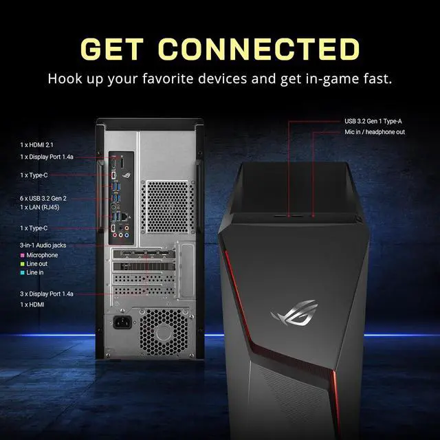 Alt view image 7 of 7 - ASUS ROG Gaming Desktop, Intel i5-11400F Processor, 64GB DDR4 RAM, 2TB PCIe SSD + 2TB HDD, NVIDIA GeForce GTX 1660TI 6GB DDR6, WiFi 6, Win 11, Grey, 32GB Hotface USB Card