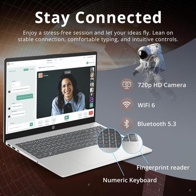 Alt view image 5 of 7 - HP 15.6" FHD Anti-Glare Laptop, Intel i3-N305, 8GB RAM, 672GB Storage(512GB SSD+160GB Docking Station Set), Intel UHD Graphics, Fingerprint Reader, Num Pad, HD Camera, Wi-Fi 6, Win 11, Silver