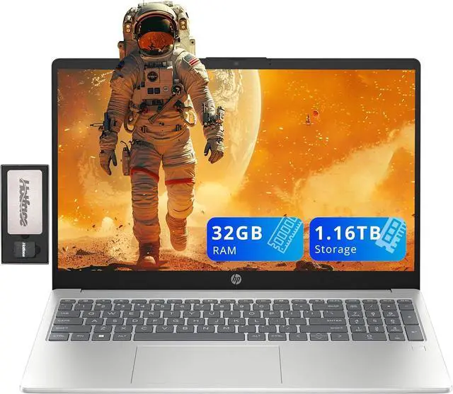 Main image of HP 15.6" FHD Anti-Glare Laptop, Intel i3-N305, 32GB RAM, 1.16TB Storage(1TB SSD+160GB Docking Station Set), Intel UHD Graphics, Fingerprint Reader, Num Pad, HD Camera, Wi-Fi 6, Win 11, Silver