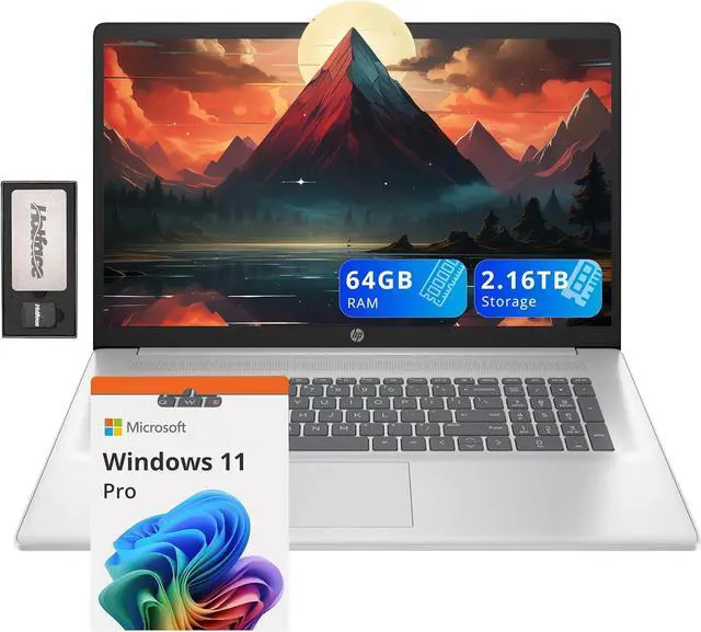 Main image of HP 17.3" FHD IPS Business Laptop, AMD Ryzen 5 7430U, 64GB RAM, 2.16TB Storage (2TB SSD+160GB Docking Station Set), AMD Radeon Graphics, Num Pad, Webcam, HD Audio, Wi-Fi 6, Win 11 Pro, Silver