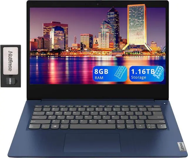 Main image of Lenovo IdeaPad 3 14" Full HD Laptop, AMD Ryzen 3 3250U, 8GB DDR4 RAM, 1.16TB Storage(1TB HDD + 160GB Docking Station Set), AMD Radeon Graphics, Webcam, HDMI, Wi-Fi, Windows 10, Abyss Blue