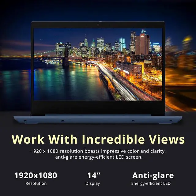 Alt view image 4 of 7 - Lenovo IdeaPad 3 14" Full HD Laptop, AMD Ryzen 3 3250U, 8GB DDR4 RAM, 1.16TB Storage(1TB HDD + 160GB Docking Station Set), AMD Radeon Graphics, Webcam, HDMI, Wi-Fi, Windows 10, Abyss Blue