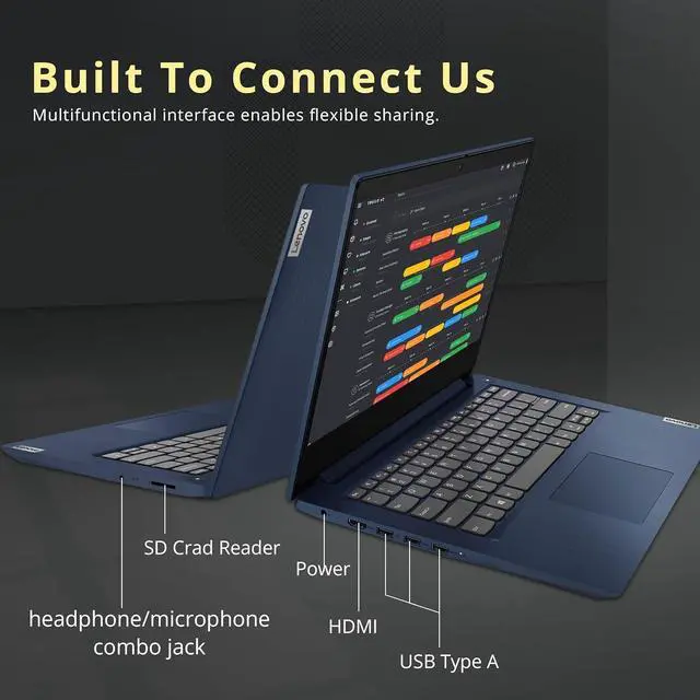Alt view image 7 of 7 - Lenovo IdeaPad 3 14" Full HD Laptop, AMD Ryzen 3 3250U, 8GB DDR4 RAM, 1.16TB Storage(1TB HDD + 160GB Docking Station Set), AMD Radeon Graphics, Webcam, HDMI, Wi-Fi, Windows 10, Abyss Blue