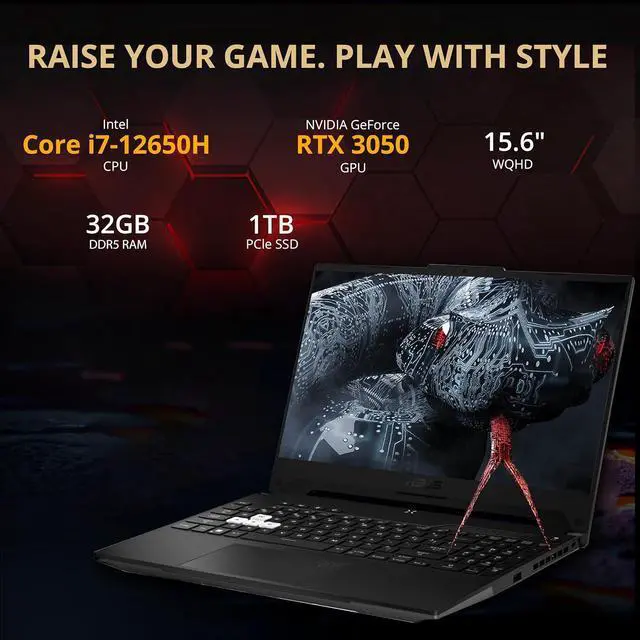 Alt view image 3 of 7 - ASUS TUF F15 15.6" WQHD 144Hz Gaming Laptop, Intel i7-12650H, NVIDIA GeForce RTX 3050 Graphics, 32GB DDR5, 1TB SSD, Backlit Keyboard, Wi-Fi 6, Win 11, Black, 256GB Docking Station Set