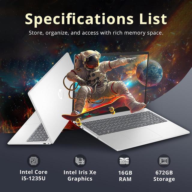 Alt view image 3 of 7 - HP 15.6" HD Touchscreen Laptop, Intel i5-1235U, 16GB RAM, 672GB Storage(512GB SSD + 160GB Docking Station Set), Intel Iris Xe Graphics, Numeric Keypad, 720p Webcam, Wi-Fi 6E, Win 11 Pro, Silver
