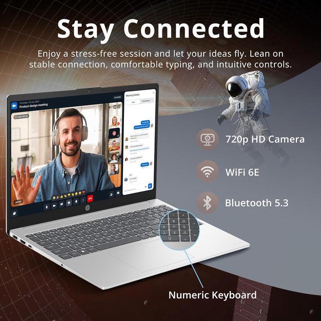 Alt view image 5 of 7 - HP 15.6" HD Touchscreen Laptop, Intel i5-1235U, 16GB RAM, 672GB Storage(512GB SSD + 160GB Docking Station Set), Intel Iris Xe Graphics, Numeric Keypad, 720p Webcam, Wi-Fi 6E, Win 11 Pro, Silver