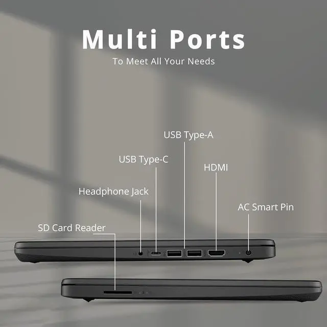 Alt view image 7 of 7 - HP Stream 14" HD Lightweight Laptop, Intel Celeron N4120, 8GB RAM, 224GB Storage(64GB eMMC + 160GB Docking Station), Intel UHD Graphics, HD Webcam, 1 Year Office 365, WiFi, Bluetooth, Win 11s, Black,