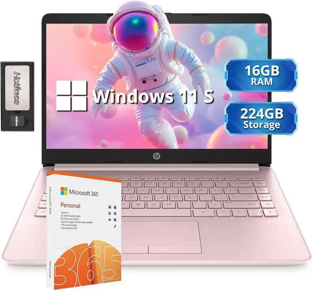 Main image of HP Stream 14" HD Lightweight Laptop, Intel Celeron N4120, 16GB RAM, 224GB Storage(64GB eMMC + 160GB Docking Station), Intel UHD Graphics, HD Webcam, 1 Year Office 365, WiFi, Bluetooth, Win 11s, Pink