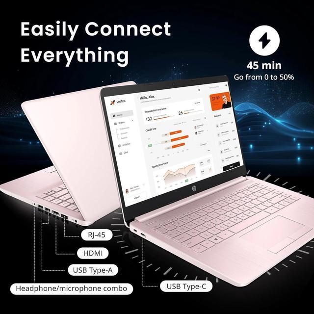 Alt view image 6 of 6 - HP Flagship 14" Laptop with 1 Year Office 365 | 16GB RAM | 1.22TB Storage(64GB EMMC & 160GB Docking Station & 1TB Cloud Storage) | Intel 4-Core Processor| Webcam | Pink | Windows 11