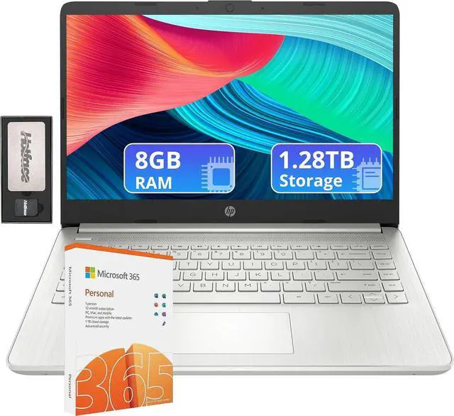 Main image of HP Flagship 14" Laptop with 1 Year Office 365 | 8GB RAM | 1.28TB Storage(128GB EMMC & 160GB Docking Station & 1TB Cloud Storage) | Intel 4-Core Processor| Webcam | Silver | Windows 11