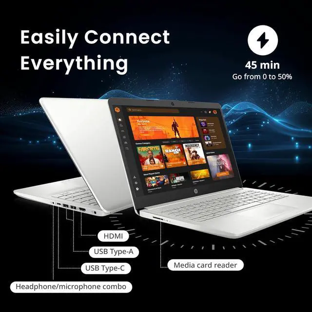 Alt view image 6 of 6 - HP Flagship 14" Laptop with 1 Year Office 365 | 8GB RAM | 1.28TB Storage(128GB EMMC & 160GB Docking Station & 1TB Cloud Storage) | Intel 4-Core Processor| Webcam | Silver | Windows 11