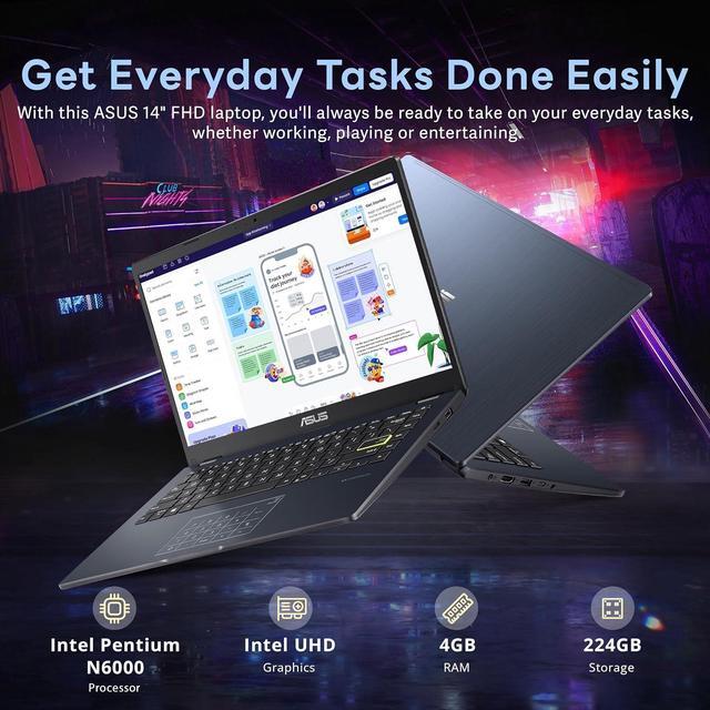 Alt view image 3 of 7 - ASUS 14" FHD Laptop, Intel Pentium N6000 Processor, 4GB RAM, 224GB Storage(64GB eMMC+160GB Docking Station Set), Intel UHD Graphics, Webcam, Bluetooth, Win 11, Star Black