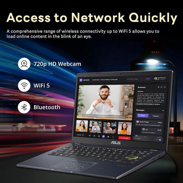 Alt view image 5 of 7 - ASUS 14" FHD Laptop, Intel Pentium N6000 Processor, 4GB RAM, 224GB Storage(64GB eMMC+160GB Docking Station Set), Intel UHD Graphics, Webcam, Bluetooth, Win 11, Star Black