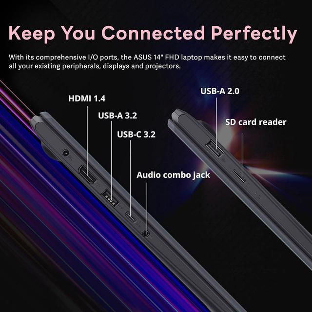 Alt view image 7 of 7 - ASUS 14" FHD Laptop, Intel Pentium N6000 Processor, 4GB RAM, 224GB Storage(64GB eMMC+160GB Docking Station Set), Intel UHD Graphics, Webcam, Bluetooth, Win 11, Star Black