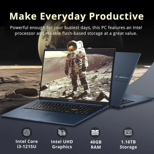 Alt view image 3 of 7 - ASUS Vivobook 17.3" FHD Laptop, Intel i3-1215U, 40GB RAM, 1.16TB Storage(1TB SSD+160GB Docking Station Set), Intel UHD Graphics, Numeric Keypad, 720p HD Camera, Wi-Fi 6E, Windows 11 Pro, Quiet Blue
