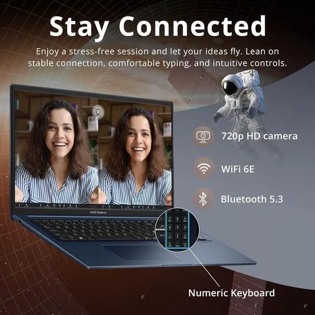 Alt view image 6 of 7 - ASUS Vivobook 17.3" FHD Laptop, Intel i3-1215U, 40GB RAM, 1.16TB Storage(1TB SSD+160GB Docking Station Set), Intel UHD Graphics, Numeric Keypad, 720p HD Camera, Wi-Fi 6E, Windows 11 Pro, Quiet Blue