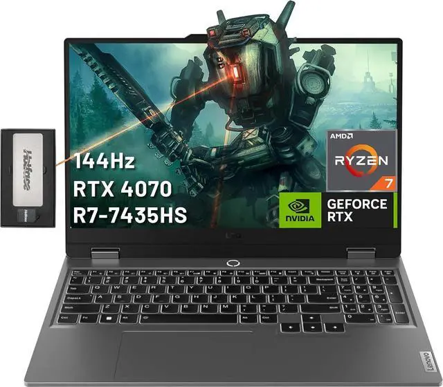 Main image of Lenovo LOQ 15.6" 144Hz FHD Gaming Laptop, AMD Ryzen 7-7435HS, NVIDIA GeForce RTX 4070, 16GB DDR5, 512GB PCIe SSD, Backlit Keyboard, Webcam, Wi-Fi 6, Win 11 Home, Grey, 256GB Docking Station Set