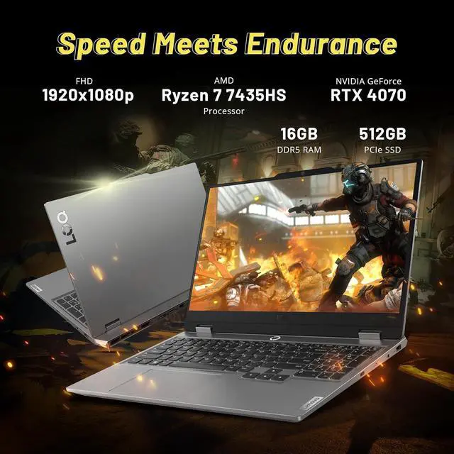 Alt view image 3 of 7 - Lenovo LOQ 15.6" FHD 144Hz Gaming Laptop, AMD Ryzen 7 7435HS, 16GB DDR5, 512GB SSD, NVIDIA GeForce RTX 4070, Backlit Keyboard, HD Webcam, Wi-Fi 6, Win 11 Pro, Luna Grey, 256GB Docking Station Set