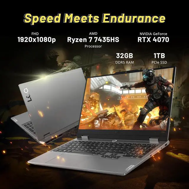Alt view image 3 of 7 - Lenovo LOQ 15.6" 144Hz FHD Gaming Laptop, AMD Ryzen 7-7435HS, NVIDIA GeForce RTX 4070, 32GB DDR5, 1TB PCIe SSD, Backlit Keyboard, Webcam, Wi-Fi 6, Win 11 Home, Grey, 256GB Docking Station Set