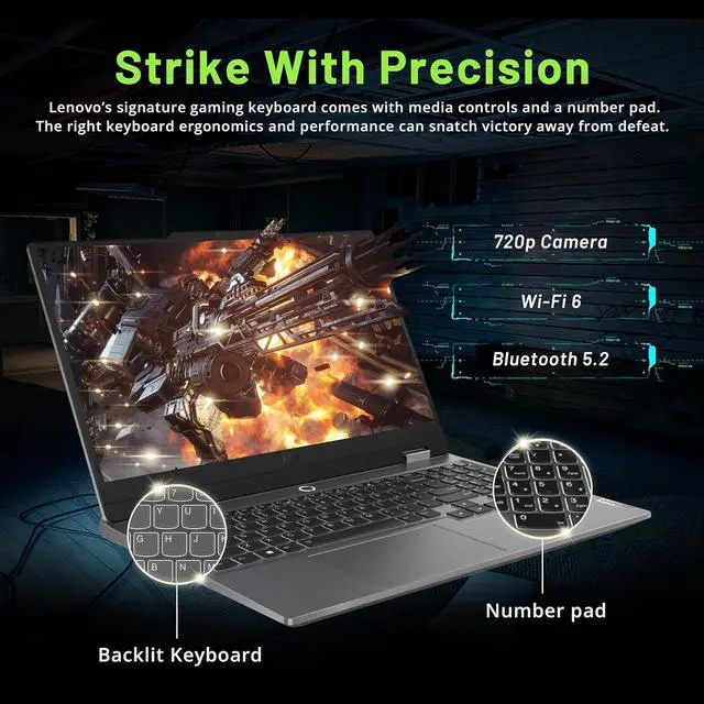 Alt view image 5 of 7 - Lenovo LOQ 15.6" FHD 144Hz Gaming Laptop, AMD Ryzen 7 7435HS, 16GB DDR5, 512GB SSD, NVIDIA GeForce RTX 4070, Backlit Keyboard, HD Webcam, Wi-Fi 6, Win 11 Pro, Luna Grey, 256GB Docking Station Set