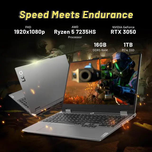 Alt view image 3 of 6 - Lenovo LOQ 15.6" Gaming Laptop, FHD 144Hz 300-nit Display, AMD Ryzen 5 7235HS, GeForce RTX 3050, 16GB DDR5, 1TB SSD, Backlit Keyboard, Webcam, Wi-Fi 6, Win 11 Home, Grey, 128GB Docking Station Set