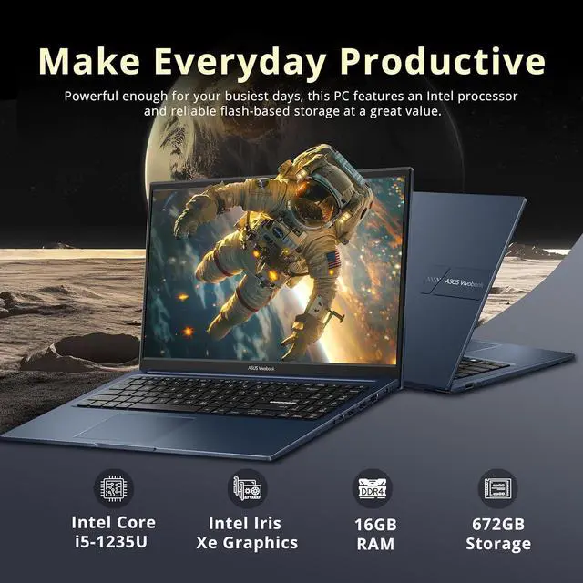 Alt view image 3 of 7 - ASUS Vivobook 15.6 FHD Laptop, Intel i5-1235U, 16GB DDR4 RAM, 672GB Storage (512GB SSD+160GB Docking Station Set), Intel Iris Xe Graphics, Number Pad, 720p HD Camera, Win 11 Pro, Quiet Blue