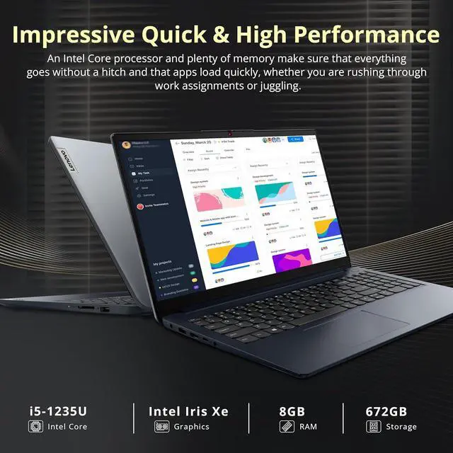 Alt view image 3 of 7 - Lenovo IdeaPad 1i 15.6" FHD Touchscreen Laptop, Intel i5 1235U, 8GB RAM, 672GB Storage(512GB SSD + 160GB Docking Station), Intel Iris Xe Graphics, HD Camera, Dolby Audio, Wi-Fi 6, Win 11 Pro, Blue