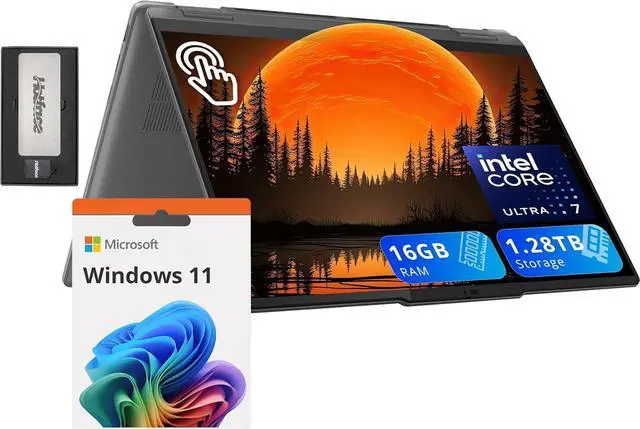 Main image of Lenovo Yoga 7i 14" 2-in-1 WUXGA Touchscreen Laptop, Intel Ultra 7 155U, 16GB LPDDR5X, 1.28TB Storage(1TB SSD+288GB Docking Station Set), Backlit Keyboard, Fingerprint Reader, Win 11, Grey