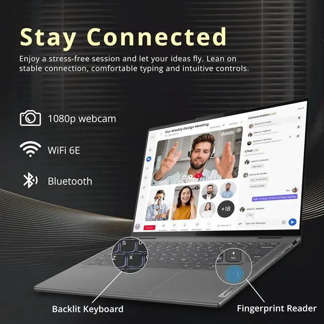 Alt view image 5 of 6 - Lenovo Yoga 7i 14" 2-in-1 WUXGA Touchscreen Laptop, Intel Ultra 7 155U, 16GB LPDDR5X, 1.28TB Storage(1TB SSD+288GB Docking Station Set), Backlit Keyboard, Fingerprint Reader, Win 11, Grey