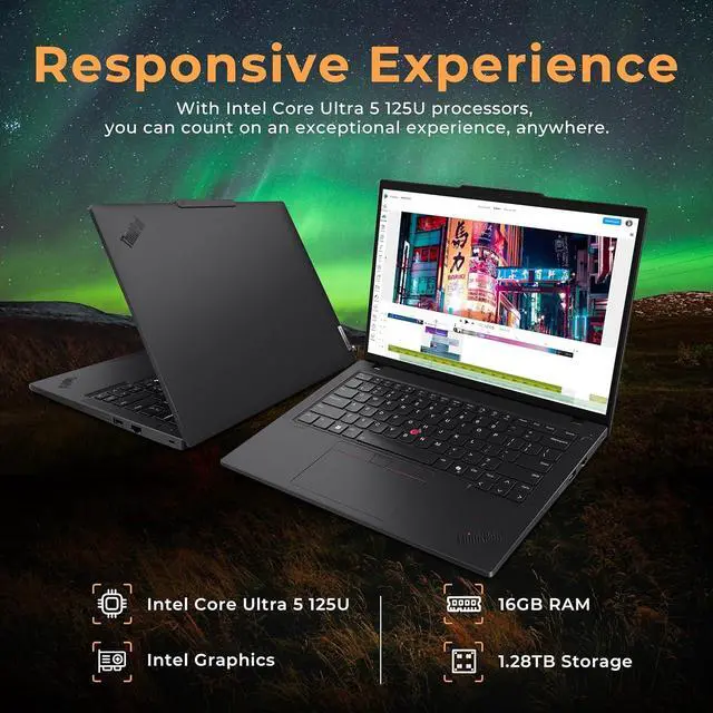 Alt view image 3 of 7 - Lenovo ThinkPad T14 G5 14" WUXGA Laptop, Intel Ultra 5 125U, 16GB DDR5, 1.28TB Storage(1TB SSD+288GB Docking Station Set), Intel Graphics, Backlit Keyboard, Fingerprint Reader, Win 11 Pro, Black