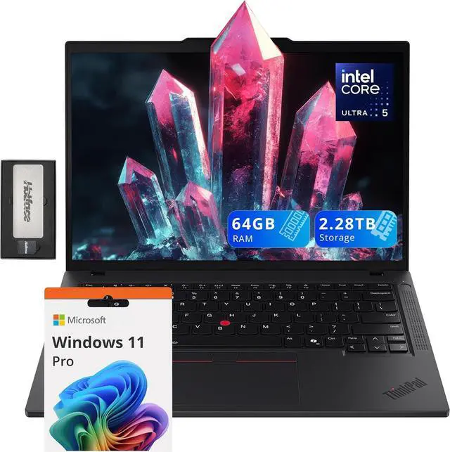 Main image of Lenovo ThinkPad T14 G5 14" WUXGA Laptop, Intel Ultra 5 125U, 64GB DDR5, 2.28TB Storage(2TB SSD+288GB Docking Station Set), Intel Graphics, Backlit Keyboard, Fingerprint Reader, Win 11 Pro, Black