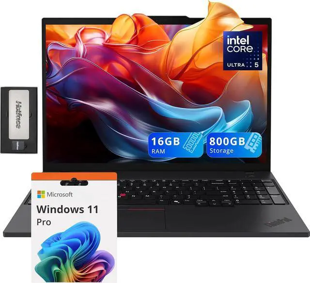 Main image of Lenovo ThinkPad T16 G3 16" WUXGA Laptop, Intel Ultra 5 125U, 16GB DDR5, 800GB Storage (512GB SSD+288GB Docking Station Set), Backlit Keyboard, Fingerprint Reader, Wi-Fi 6, Windows 11 Pro, Black