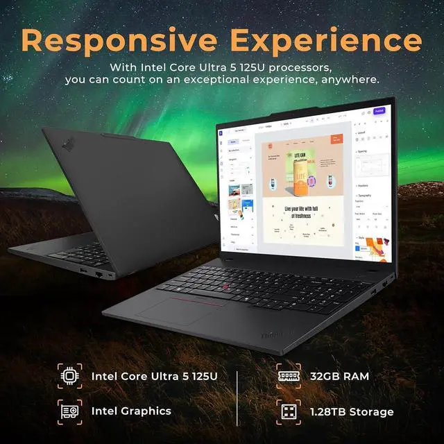 Alt view image 3 of 7 - Lenovo ThinkPad T16 G3 16" WUXGA Laptop, Intel Ultra 5 125U, 32GB DDR5, 1.28TB Storage(1TB SSD+288GB Docking Station Set), Backlit Keyboard, Fingerprint Reader, Wi-Fi 6, Windows 11 Pro, Black