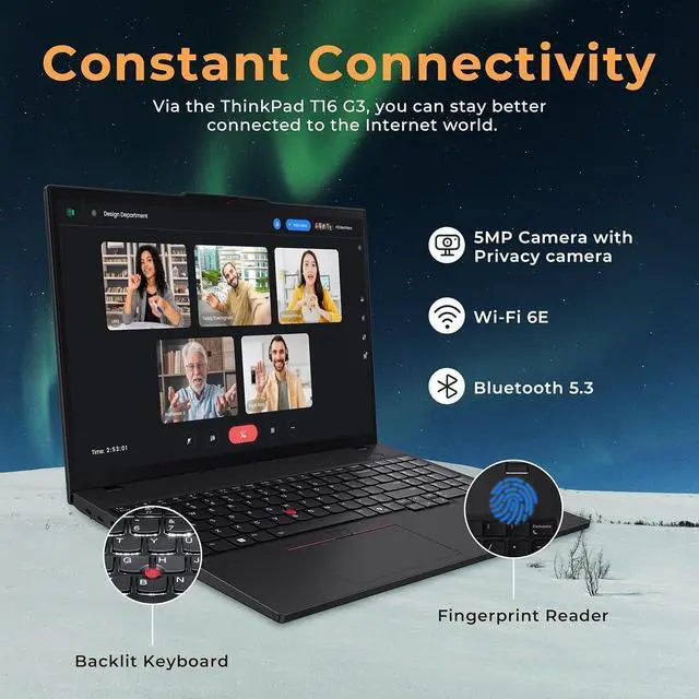 Alt view image 5 of 7 - Lenovo ThinkPad T16 G3 16" WUXGA Laptop, Intel Ultra 5 125U, 32GB DDR5, 1.28TB Storage(1TB SSD+288GB Docking Station Set), Backlit Keyboard, Fingerprint Reader, Wi-Fi 6, Windows 11 Pro, Black
