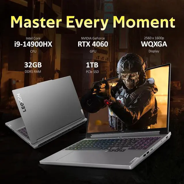 Alt view image 3 of 7 - Lenovo Legion 5 16" WQXGA 165Hz Gaming Laptop, Intel i9-14900HX, 32GB DDR5, 1TB SSD, GeForce RTX 4060, 4-Zone RGB Backlit Keyboard, Wi-Fi 6E, Webcam, Win 11 Pro, Gray, 256GB Docking Station Set