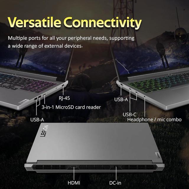 Alt view image 7 of 7 - Lenovo Legion 5 16" WQXGA 165Hz Gaming Laptop, Intel i9-14900HX, 64GB DDR5, 2TB SSD, NVIDIA GeForce RTX 4070 8GB GDDR6, RGB Backlit Keyboard, Wi-Fi 6E, Windows 11 Pro, Gray, 256GB Docking Station Set