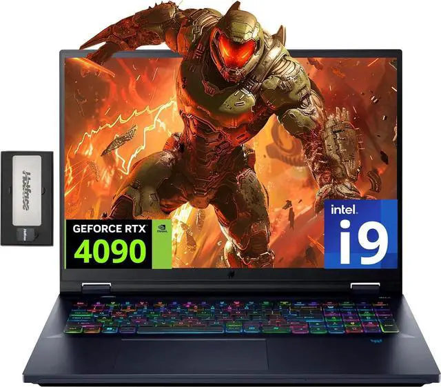 Main image of acer Predator Helios 18 Gaming Laptop, 18" WQXGA 250Hz Display, Intel i9-14900HX, GeForce RTX 4090, 64GB DDR5, 4TB SSD, Per-Key RGB Keyboard, Wi-Fi 7, Win 11 Pro, Black, 256GB Docking Station Set