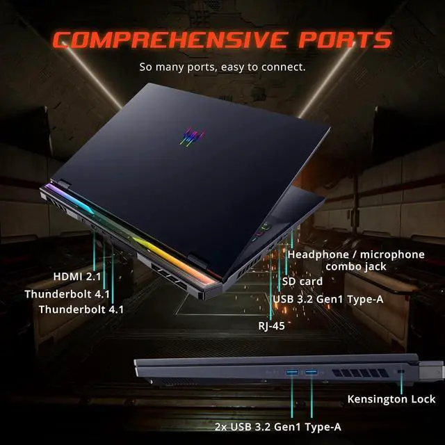 Alt view image 7 of 7 - acer Predator Helios 18 Gaming Laptop, 18" WQXGA 250Hz Display, Intel i9-14900HX, GeForce RTX 4090, 64GB DDR5, 4TB SSD, Per-Key RGB Keyboard, Wi-Fi 7, Win 11 Pro, Black, 256GB Docking Station Set