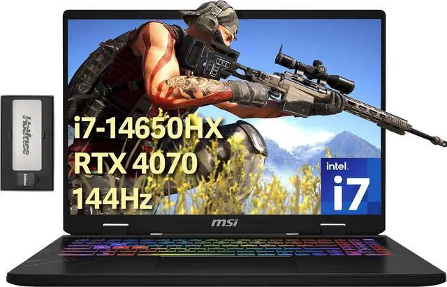 Main image of MSI Crosshair 16" 144Hz FHD+ Gaming Laptop, Intel i7-14650HX, 32GB DDR5, 2TB SSD, NVIDIA GeForce RTX 4070, 24-Zone RGB Backlit Keyboard, Wi-Fi 6E, Win 11 Pro, Gray, 256GB Docking Station Set