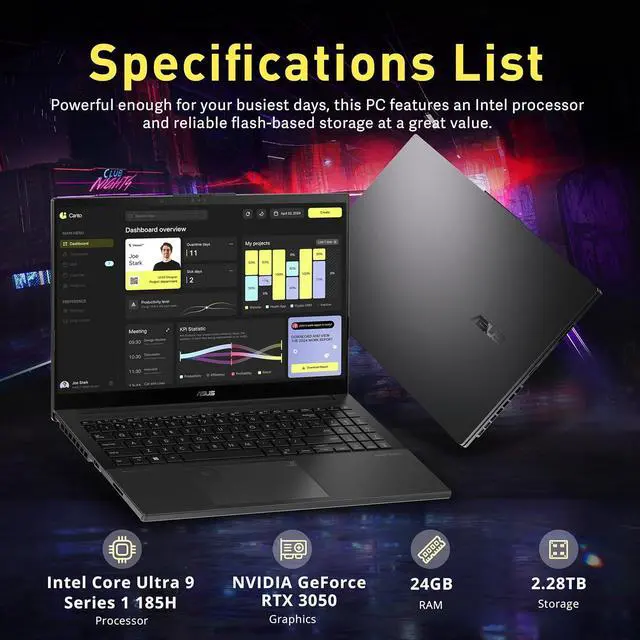Alt view image 3 of 7 - ASUS Vivobook Pro OLED 15.6" FHD Laptop, Intel Ultra 9 185H, 24GB DDR5, 2.28TB Storage (2TB SSD + 288GB Docking Station Set), NVIDIA GeForce RTX 3050, Backlit Keyboard, Wi-Fi 6E, Win 11 Home, Gray
