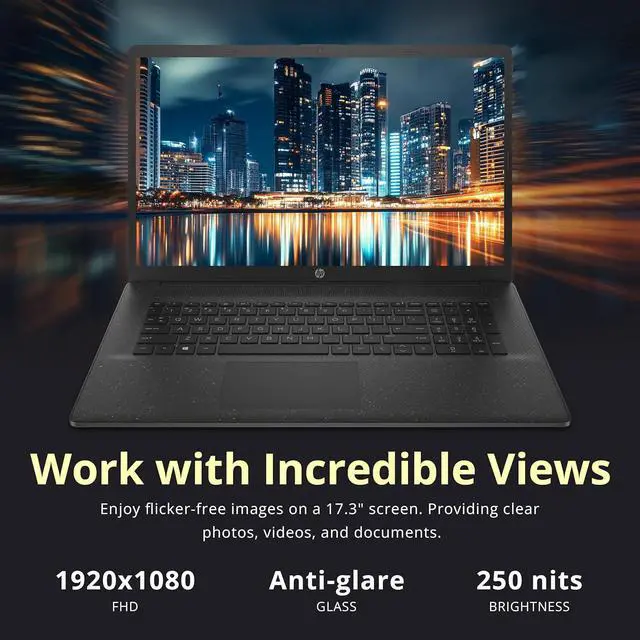 Alt view image 4 of 7 - HP 17.3" FHD IPS Anti-Glare Laptop, AMD Ryzen 7 7730U, 32GB RAM, 1.28TB Storage (1TB SSD+288GB Docking Station Set), AMD Radeon Graphics, Number Pad, Wi-Fi 6, HD Camera, Win 11, Black