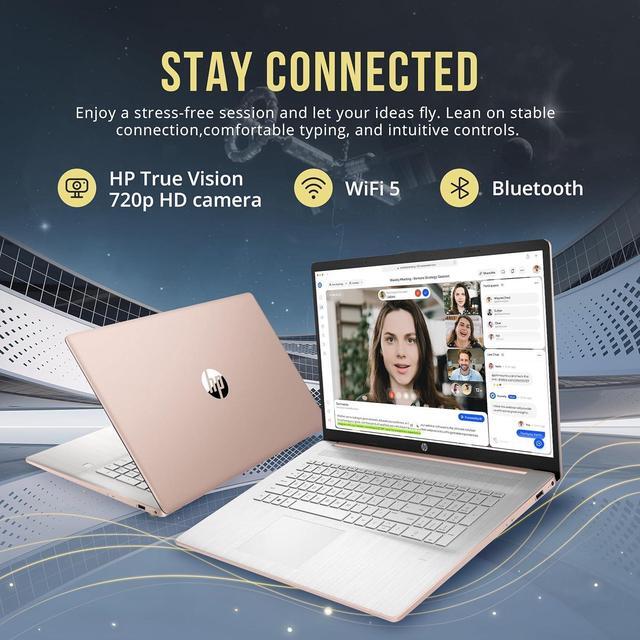 Alt view image 5 of 7 - HP 17.3" HD+ BrightView Laptop, Intel Celeron N4120, 4GB RAM, 416GB Storage (256GB SSD + 160GB Docking Station Set), Intel UHD Graphics, Full-Size Keyboard, Webcam, Wi-Fi, Windows 11 Home, Rose Gold