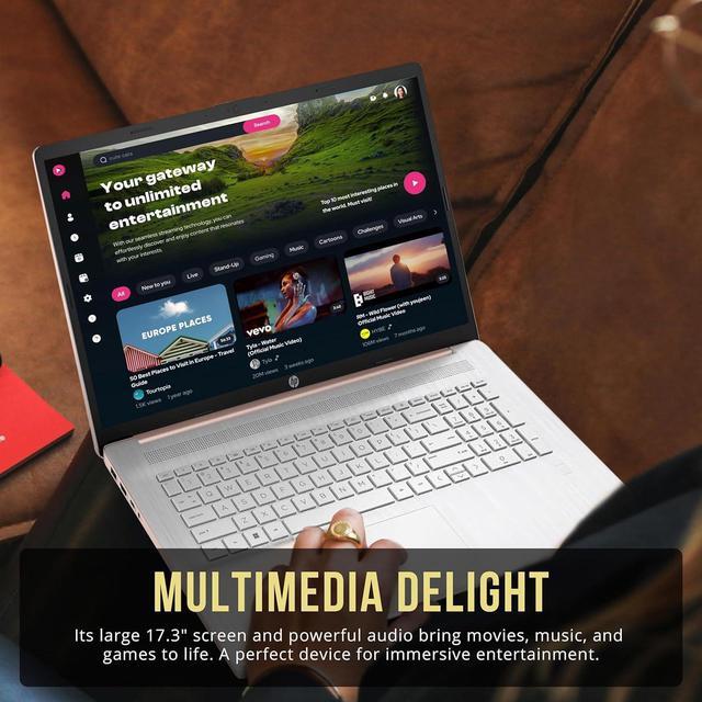 Alt view image 6 of 7 - HP 17.3" HD+ BrightView Laptop, Intel Celeron N4120, 4GB RAM, 416GB Storage (256GB SSD + 160GB Docking Station Set), Intel UHD Graphics, Full-Size Keyboard, Webcam, Wi-Fi, Windows 11 Home, Rose Gold