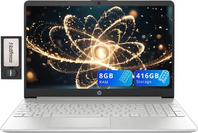 Main image of HP 15.6" FHD Anti-Glare Laptop, Intel i3-1215U, 8GB DDR4 RAM, 416GB Storage(256GB SSD + 160GB Docking Station Set), Intel UHD Graphics, Full Size Keyboard, Webcam, Windows 11, Silver