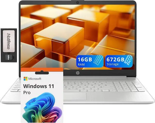 Main image of HP 15.6" FHD Anti-Glare Laptop, Intel i3-1215U, 16GB DDR4 RAM, 672GB Storage(512GB SSD + 160GB Docking Station Set), Intel UHD Graphics, Full Size Keyboard, Wi-Fi 5, Windows 11 Pro, Silver