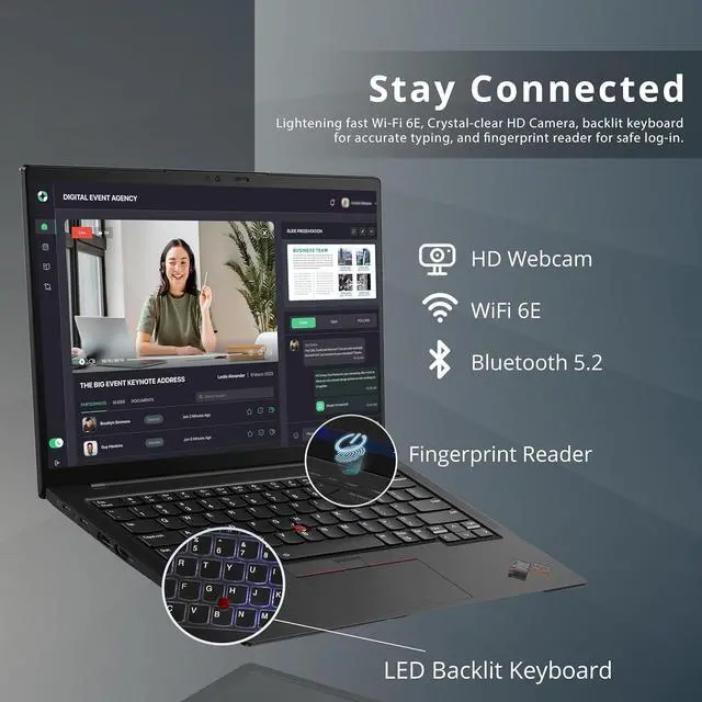 Alt view image 5 of 7 - Lenovo ThinkPad X1 Carbon 14" WUXGA Laptop, Intel i7-1260P, 16GB RAM, 1.28TB Storage (1TB SSD+288GB Docking Station Set), Intel Iris Xe Graphics, Backlit Keyboard, Fingerprint Reader, Win11 Pro, Black