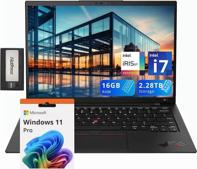 Main image of Lenovo ThinkPad X1 Carbon 14" WUXGA Laptop, Intel i7-1260P, 16GB RAM, 1.28TB Storage (1TB SSD+288GB Docking Station Set), Intel Iris Xe Graphics, Backlit Keyboard, Fingerprint Reader, Win11 Pro, Black